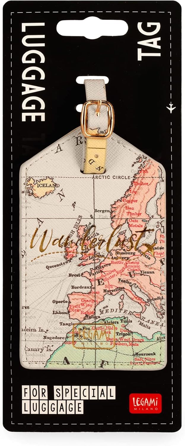 Legami - Luggage Tag, Suitcase Identifier, Personal Data Space, Adjustable Strap for Travel, 6.8x17cm, Travel Theme
