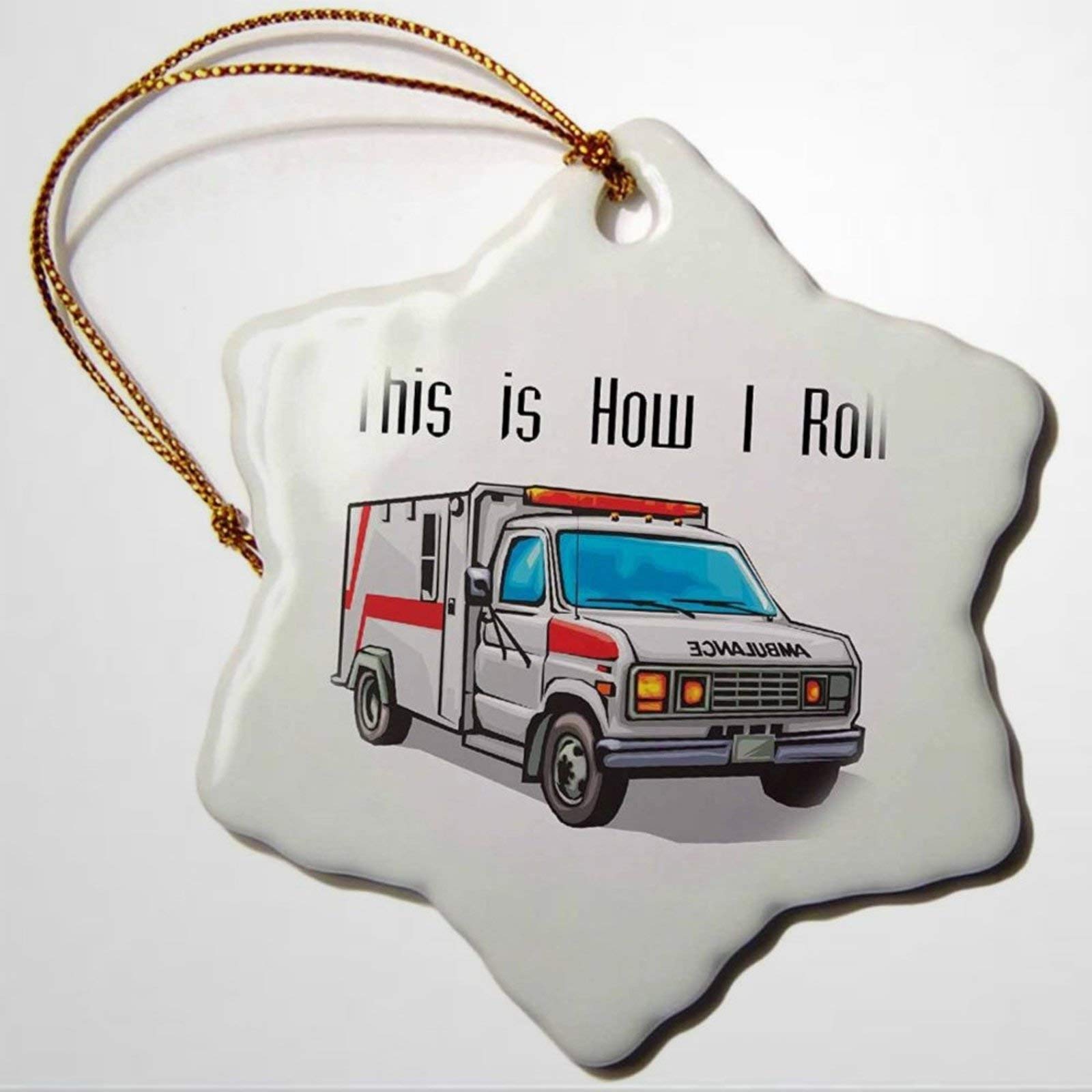 BYRON HOYLE Funny Funny Design This How I Roll Ambulance Design Snowflake Porcelain Ornament Christmas Ornaments Pandemic Christmas Decoration Wedding Ornament