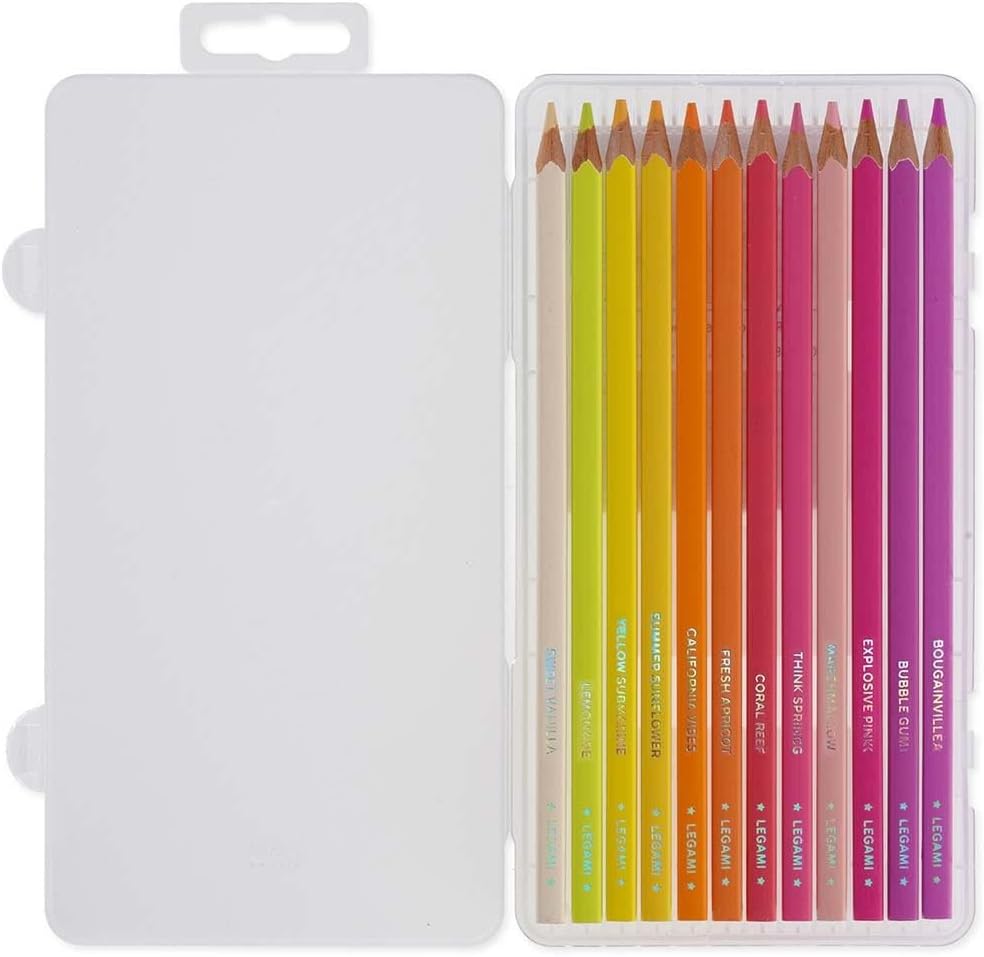 Legami - Set of 12 Coloured Pencils, Soft and Durable Lead, Excellent Temperability, Case Included, 0.2 x 6 inches, Sunset Palette