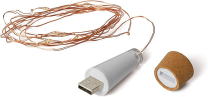 Legami - Glass Bottle with Led Lights Wire, Jar of Stars, 9x20 cm, Charging with USB Cable, 20 LEDs, Warm White Light, Copper Wire, Indoor Only