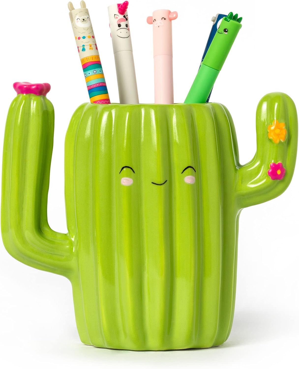 Legami Desk Friends Ceramic Pen Holder, 12.5 x 7.5 cm, Cactus Theme, for Desk, Hand Painted