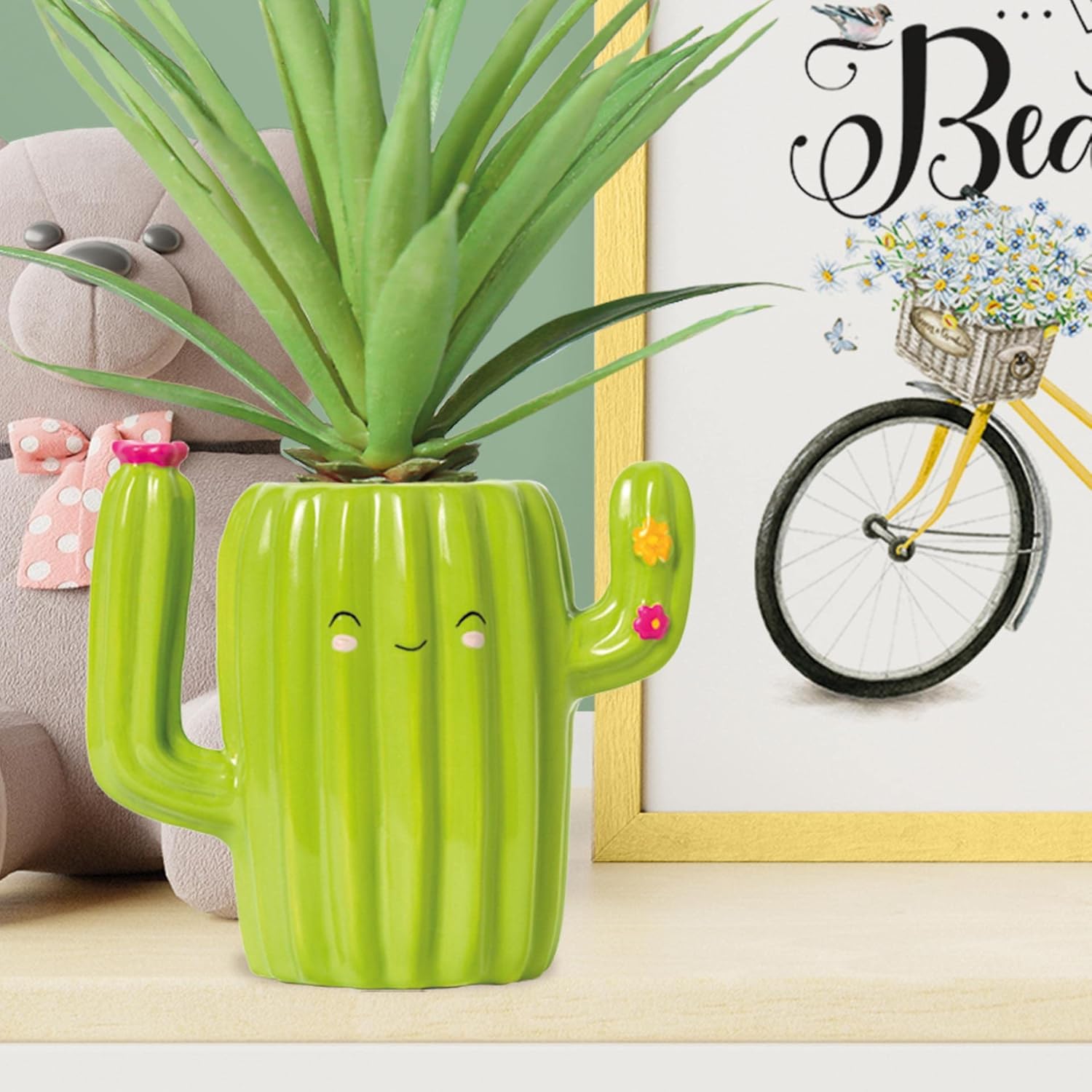 Legami Desk Friends Ceramic Pen Holder, 12.5 x 7.5 cm, Cactus Theme, for Desk, Hand Painted