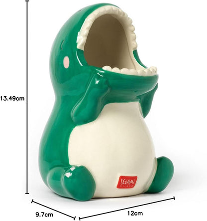 Legami Ceramic Pen Holder, Desk Friends, 12 x 9.7 cm, Dino Theme, for Desk, Hand Painted