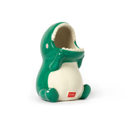 Legami Ceramic Pen Holder, Desk Friends, 12 x 9.7 cm, Dino Theme, for Desk, Hand Painted