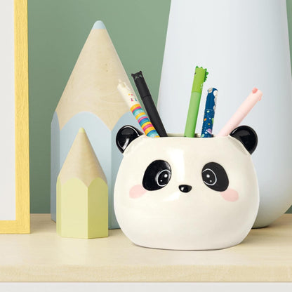 Legami Desk Friends Ceramic Pen Holder, 11.2 x 11.4 cm, Panda Theme, for Desk, Hand Painted