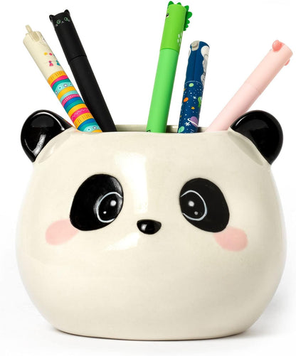 Legami Desk Friends Ceramic Pen Holder, 11.2 x 11.4 cm, Panda Theme, for Desk, Hand Painted