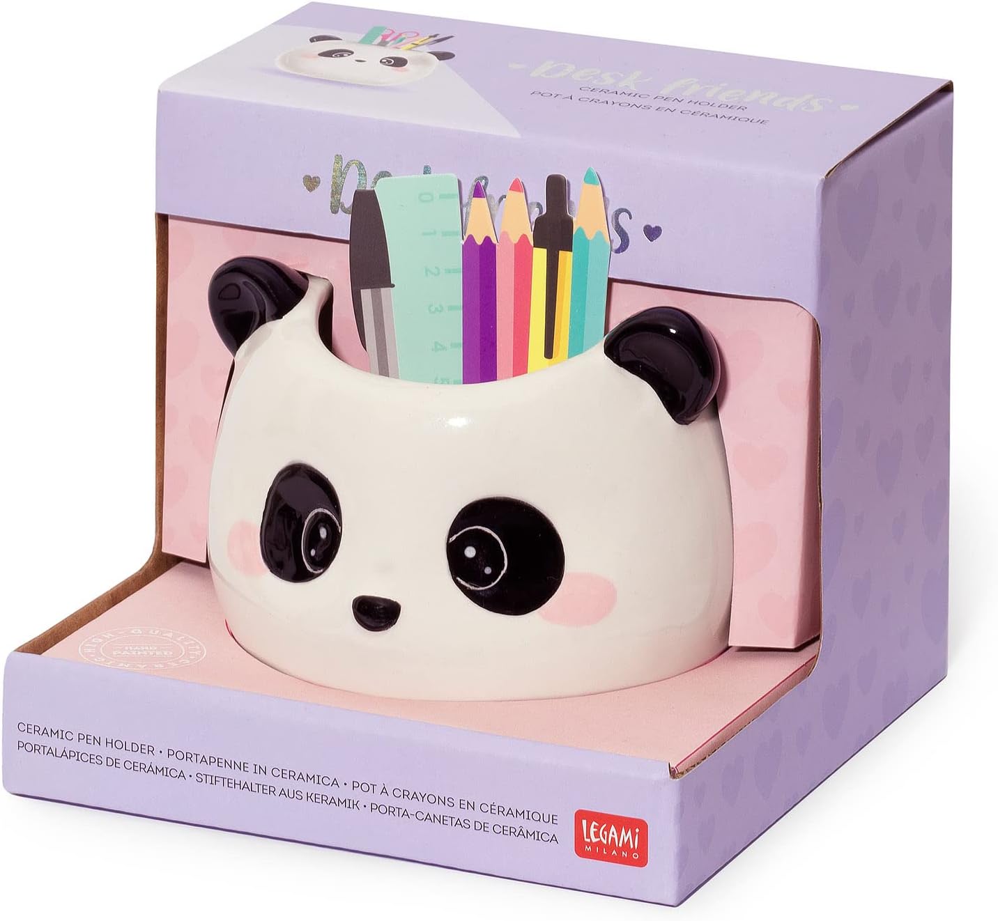 Legami Desk Friends Ceramic Pen Holder, 11.2 x 11.4 cm, Panda Theme, for Desk, Hand Painted