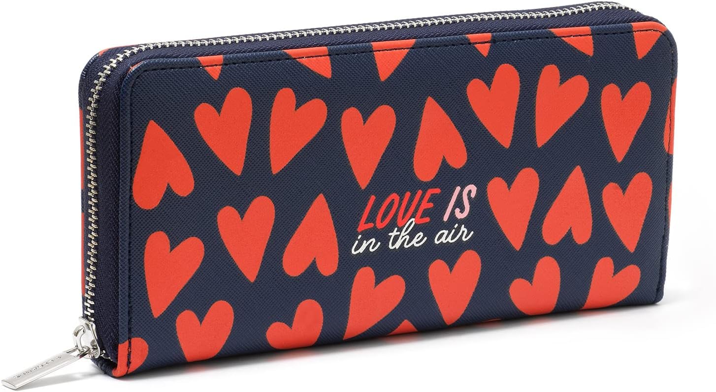 LEGAMI Women's, Wallet, 20x10 cm, Heart Theme, with 3 Compartments, 12 Card, 2 Larger Banknotes Pockets and a Zip Coin Purse