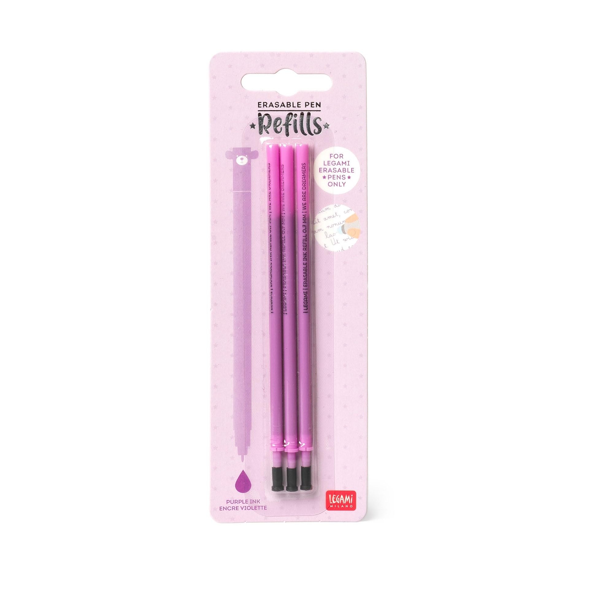 Erasable Gel Pen Refills for Legami Pens - Purple Ink - Pack of 3