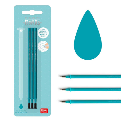 Erasable Gel Pen Refills for Legami Pens - Pack of 3 Turquoise Blue