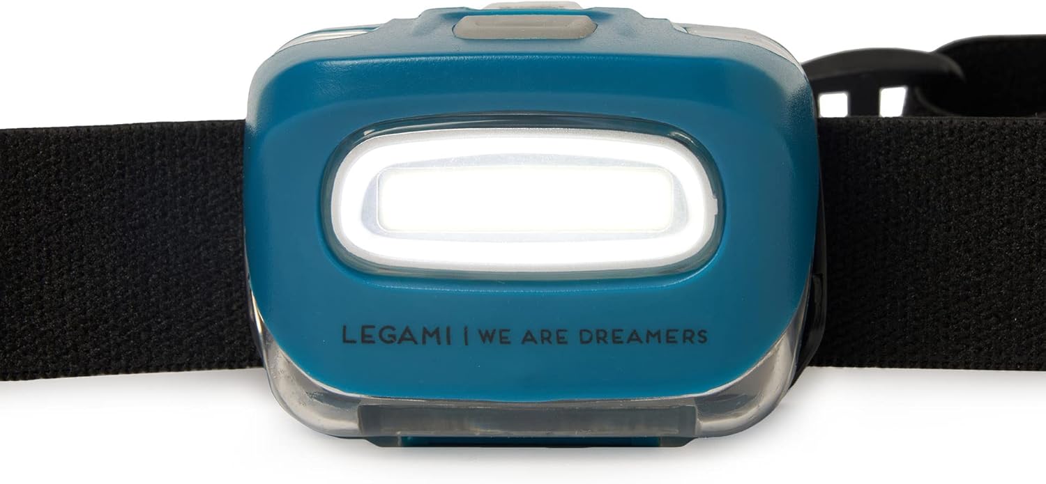 Legami HEL0001 LED Headlamp, SOS Headlamp, 3 Lighting Modes, Strong (100 Lumens), Eco (30 Lumens) and SOS (Flashing), Visibility up to 12m, Autonomy 10h, 3 Batteries Included