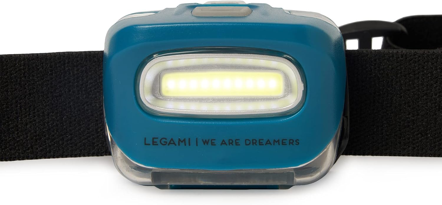 Legami HEL0001 LED Headlamp, SOS Headlamp, 3 Lighting Modes, Strong (100 Lumens), Eco (30 Lumens) and SOS (Flashing), Visibility up to 12m, Autonomy 10h, 3 Batteries Included