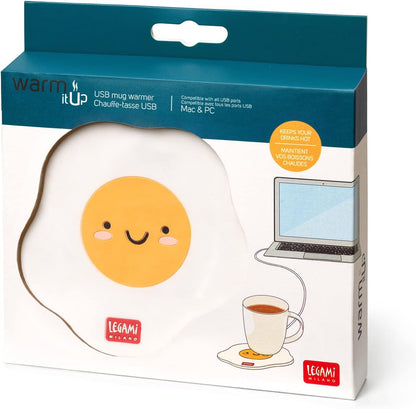 Legami - Scalda Tazza Usb, Warm it up, 10x10 cm, in Vinile, Ideale per Tazze e Bicchieri con Fondo Piatto, Ingresso USB, Tema Egg