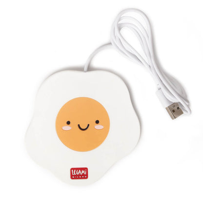 Legami - Scalda Tazza Usb, Warm it up, 10x10 cm, in Vinile, Ideale per Tazze e Bicchieri con Fondo Piatto, Ingresso USB, Tema Egg