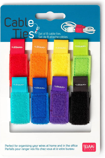 Legami - Set of 8 Coloured Cable Ties with Velcro Fastener Reusable 18 x 2 cm