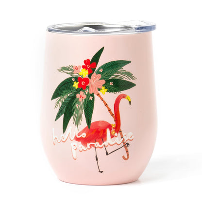 Legami - Thermal Glass 325 Ml, Hot&Cold, Ø 9 cm, Double Layer Stainless Steel and Plastic, Flamingo Theme, Reusable, Airtight Cap with Straw Hole, Lightweight, Resistant