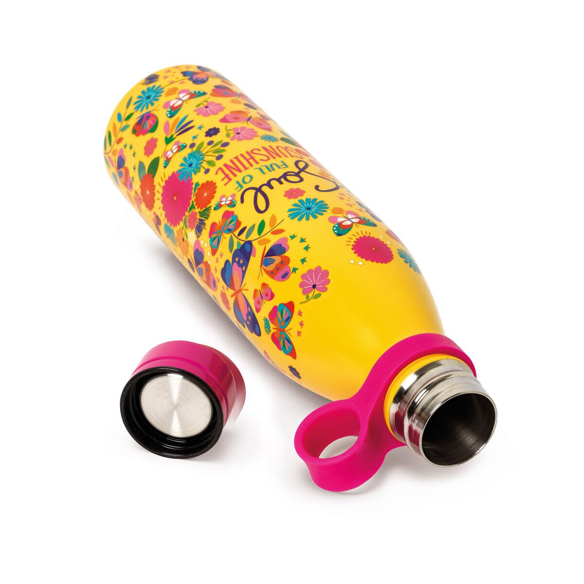 Legami - Hot&Cold 800 ml Thermal Bottle, Diameter 8 cm, Lightweight and Durable, Airtight Closure, Removable Silicone Handle, Butterfly Theme, Soul Full of Sunshine, BPA and Phthalate Free