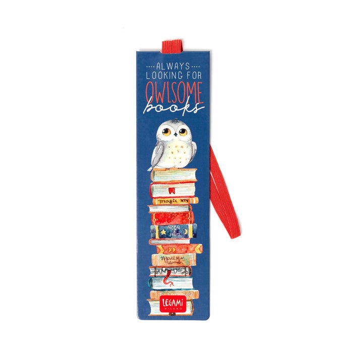 Legami Bookmark with Elastic Page Marker, Also Useful for Keeping The Book Closed, in Certified Laminated Paper, 4.8 x 17.5 cm, Owl Theme