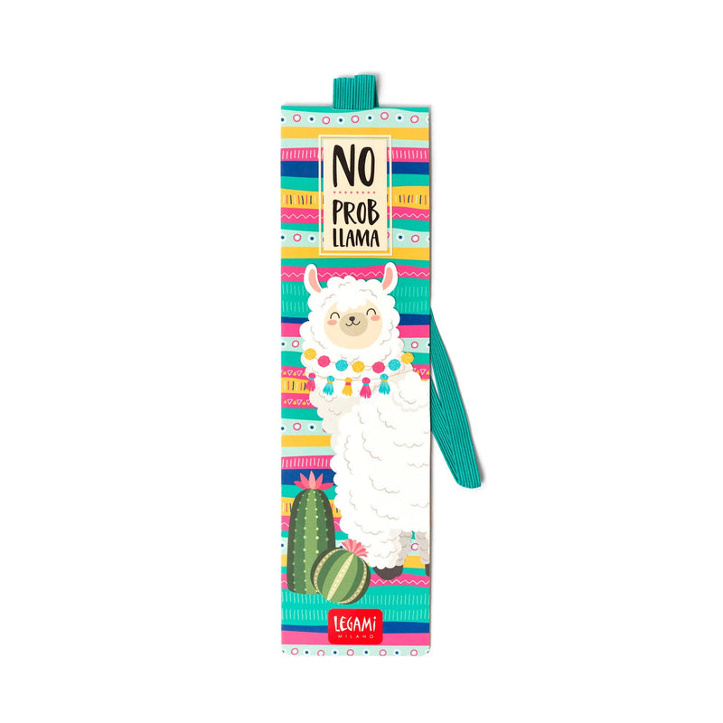 Legami - Bookmark with Elastic Page Marker, Also Useful for Keeping The Book Closed, in Certified Laminated Paper, 4.8 x 17.5 cm, Llama Theme