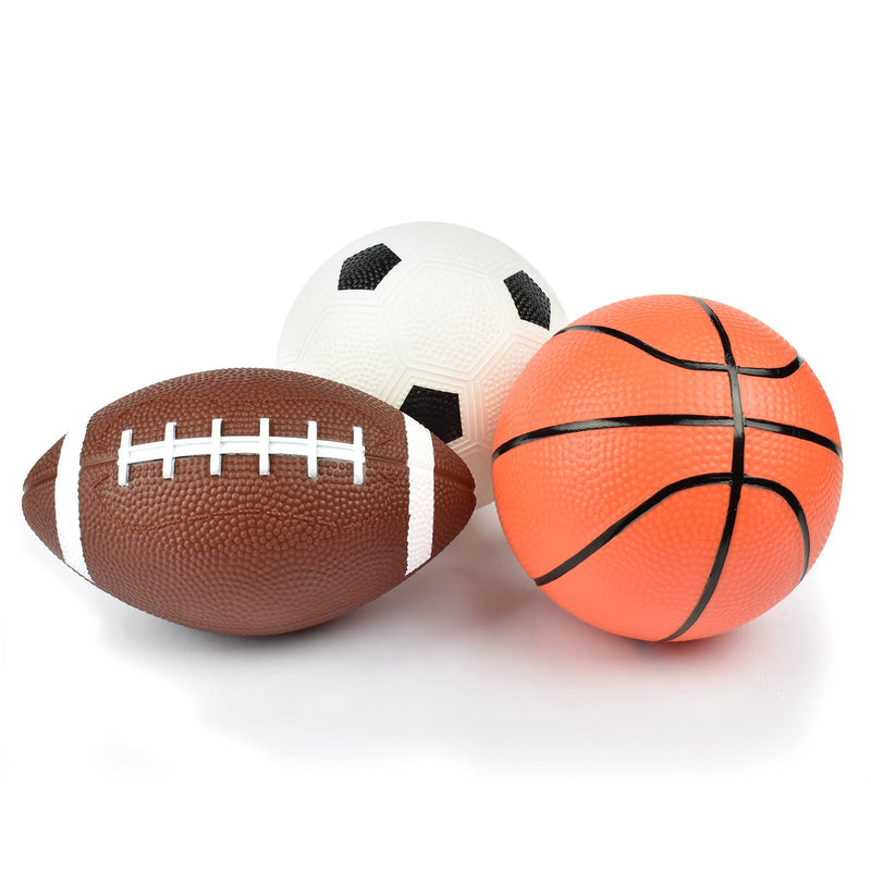 Legami - Set of 3 Mini Balls, Mini Ball Set, 12 x 3.8 cm, Soccer Ball, American Football and a Basketball Ball, all in Miniature, Plastic