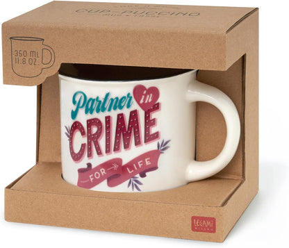 Legami - Puccino Cup, New Bone China Mug, Partner in Crime, Take a Break Collection, Dishwasher Safe, Microwave Safe