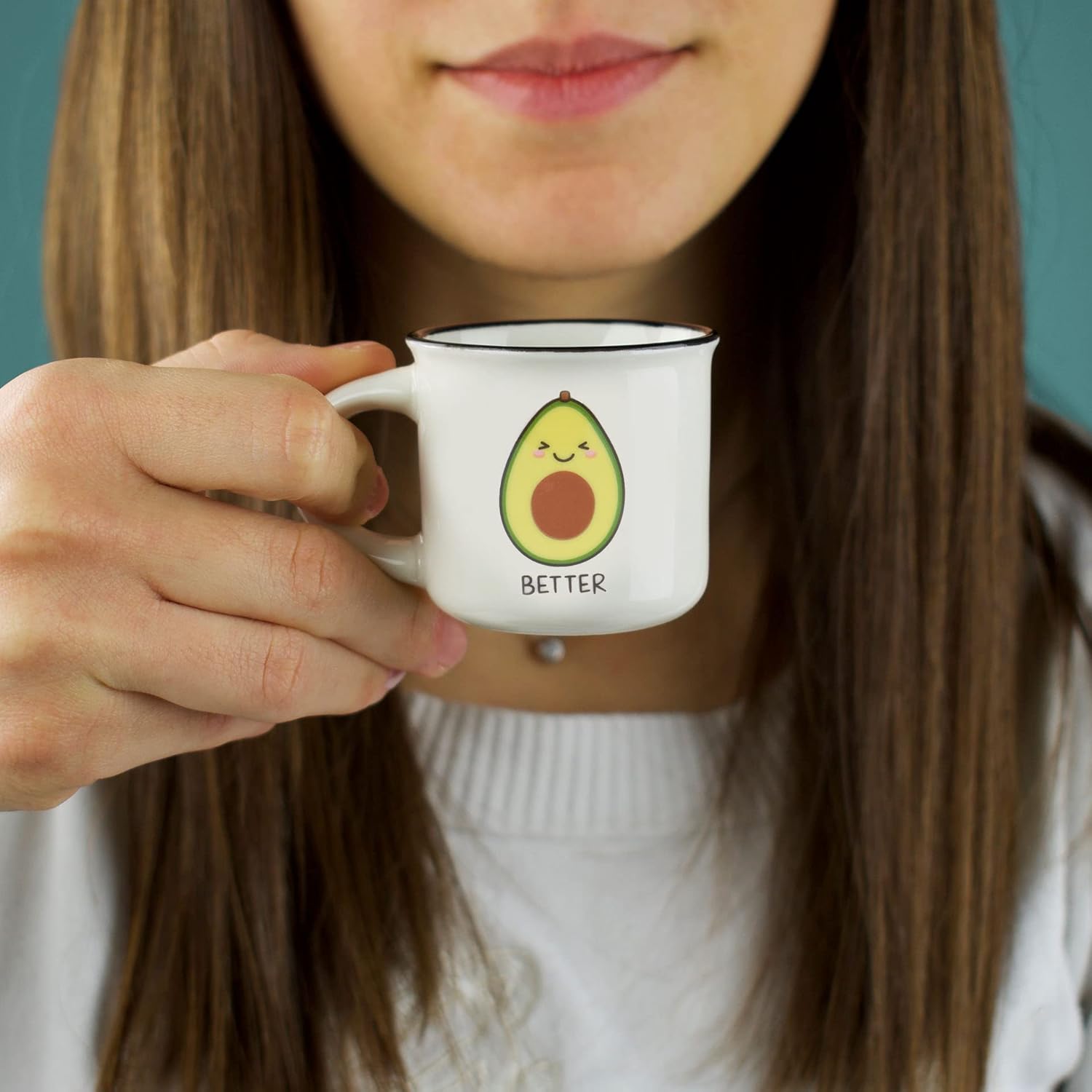 Legami - Espresso for Two, 2 New Bone China Porcelain Coffee Cups, Capacity 50 ml, Avocado Theme, Dishwasher Safe, Microwave Safe