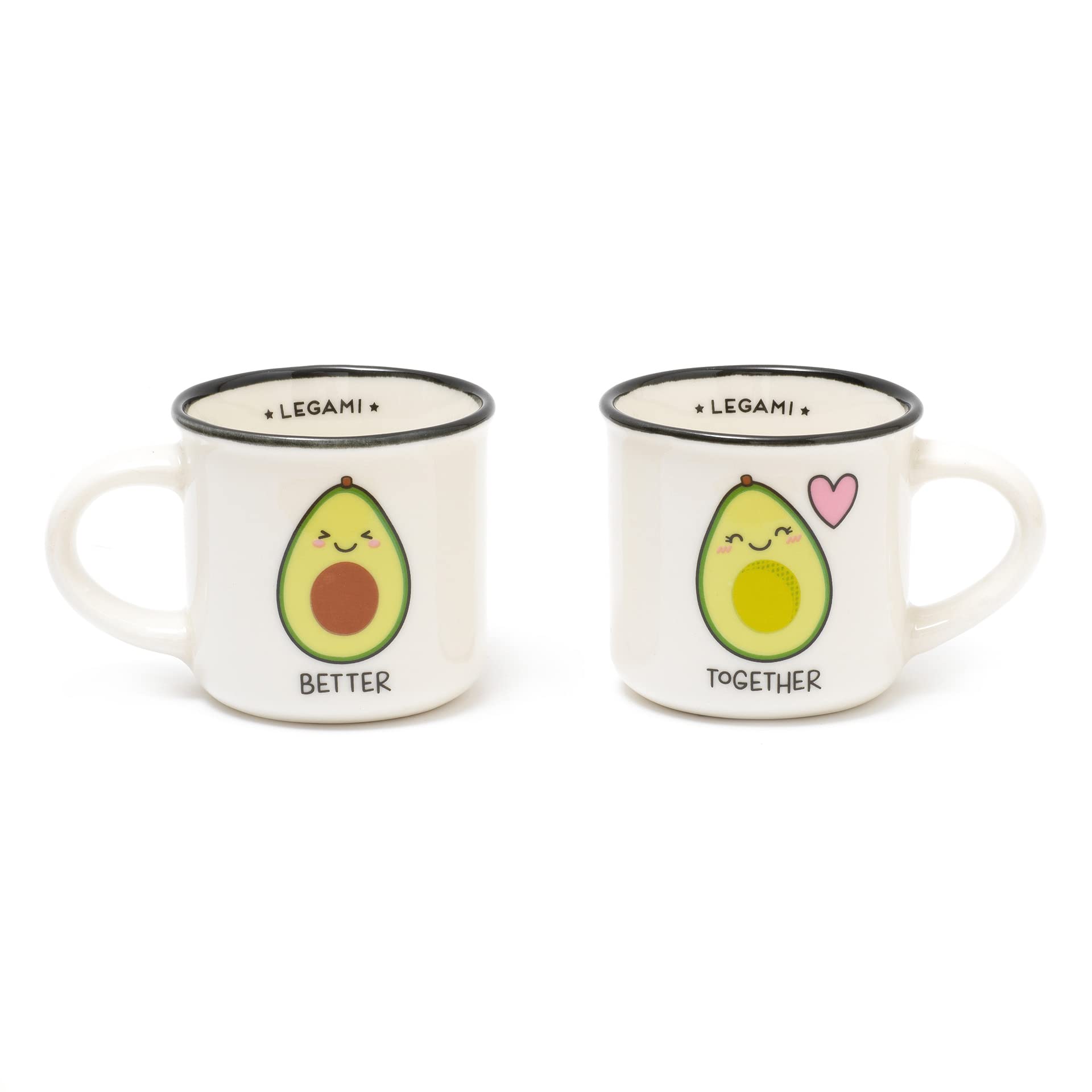 Legami - Espresso for Two, 2 New Bone China Porcelain Coffee Cups, Capacity 50 ml, Avocado Theme, Dishwasher Safe, Microwave Safe