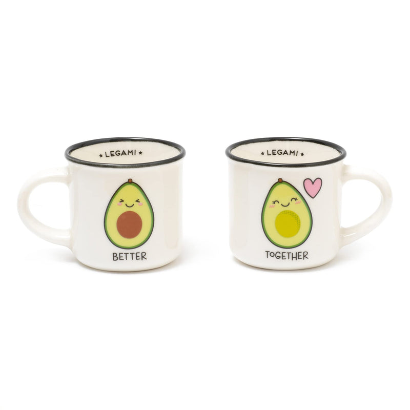Legami - Espresso for Two, 2 New Bone China Porcelain Coffee Cups, Capacity 50 ml, Avocado Theme, Dishwasher Safe, Microwave Safe