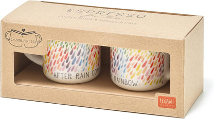 Legami - Espresso for Two, 2 New Bone China Porcelain Coffee Cups, Capacity 50 ml, After Rain, Dishwasher Safe, Microwave Safe