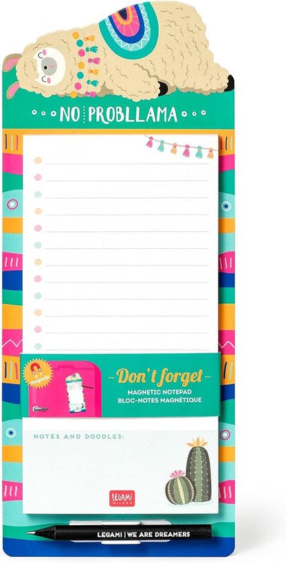 Legami - Magnetic Notepad, Don't Forget, 11x26 cm, FSC® Certified Paper, 80 g/m² Paper, Hard Card Holder, Magnetic Base, Llama Theme, 60 Detachable Sheets