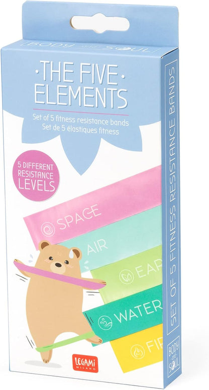 Legami - Set of 5 Fitness Elastics, 5 Resistance Levels, Manual with Exercise Instructions and Case included, 30x5 cm