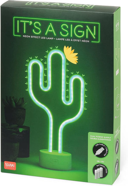 Legami - Neon Effect Led Lamp, It's a Sign, H 23 cm, Cactus Theme, Dual Power, USB Cable (Included) or Batteries (not included), Table Lamp, Multicolor Light, LL0001