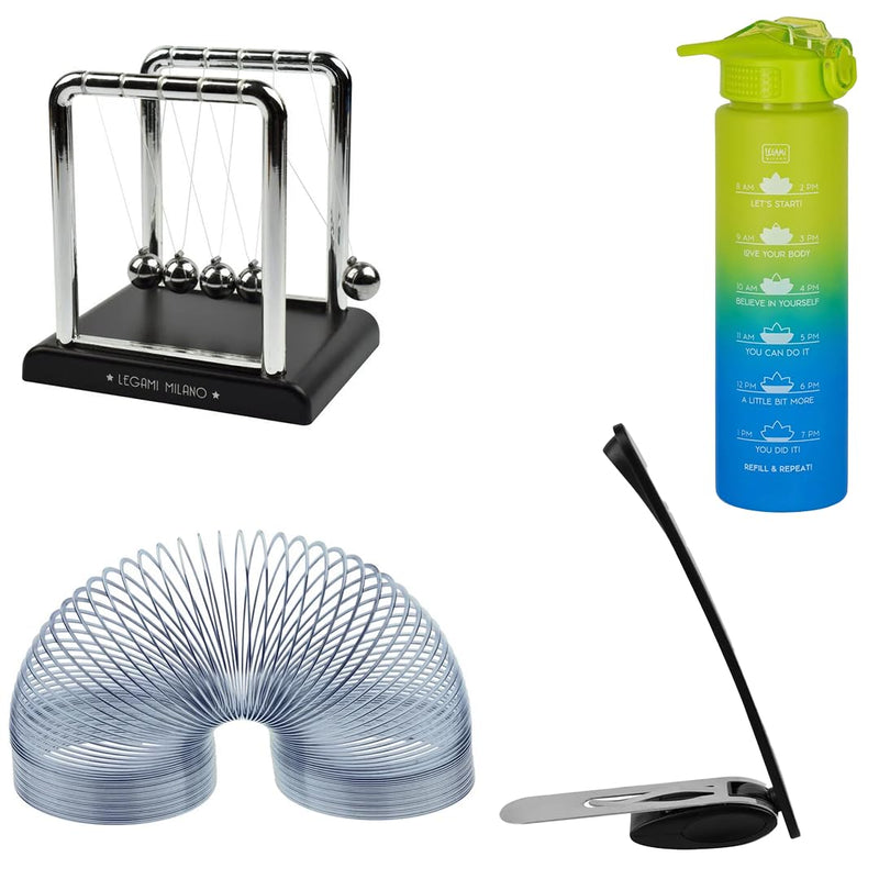 LEGAMI Bundles, Magic Spring, Water Bottle, Newton Pendulum, LED Reading Light, Gift Set, Home Office, Desk Set, Decoration (Work Set