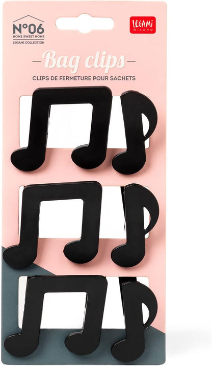 Legami - Set di 6 Clip Chiudi Pacco, per Chiudere le Confezioni, 5,5x5 cm, Tema Musical note