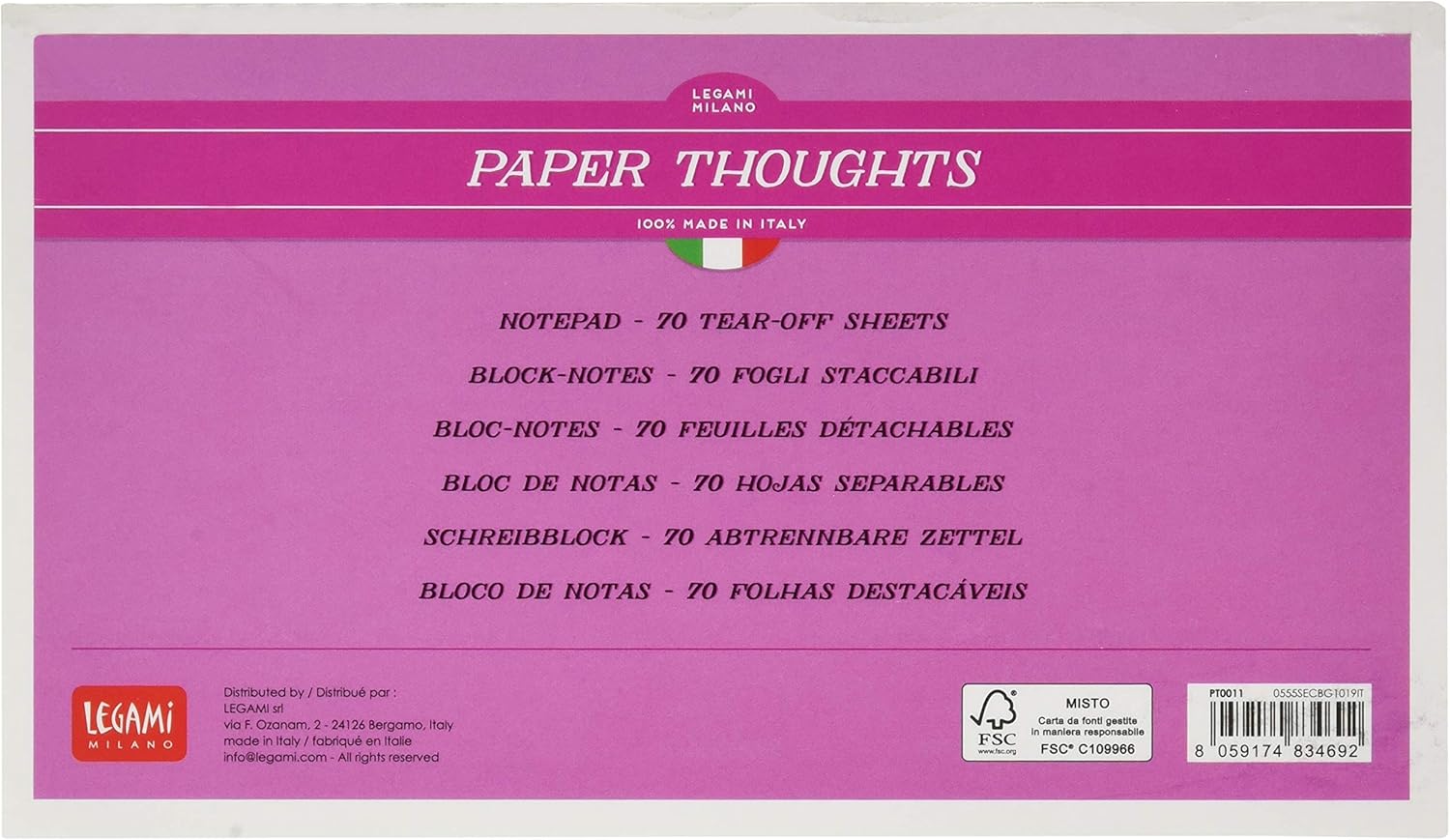 Legami - Block Notes, Paper Thoughts, 19 x 11 cm, 70 Detachable Sheets, 80 g/m² Paper for Clipboard, Memo, Lists and To Do, FSC® Certified Paper (FSC-C154586), Llama Theme