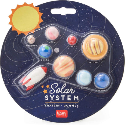 Legami - Solar System Set of 9 Erasers, 0.8 x 3.5 cm, Rocket Shaped Erasers, Planets, Sun, for Precision Erasing