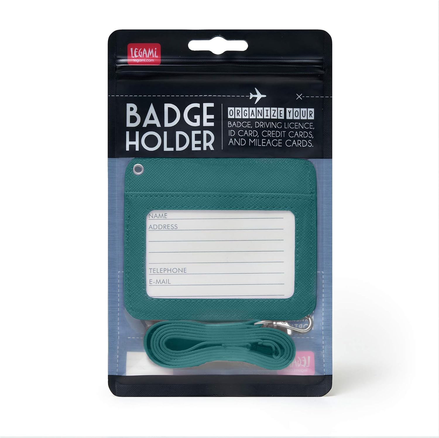 Legami Unisex_Adult Porta Badge Travel Accessory-Envelope Card Holder, Blue Petrol, Medium