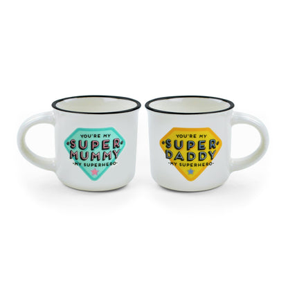 Legami - Espresso for Two, 2 New Bone China Porcelain Coffee Cups, Capacity 50 ml, Mum and Dad, Dishwasher Safe, Microwave Safe
