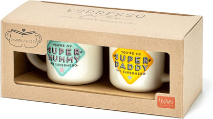 Legami - Espresso for Two, 2 New Bone China Porcelain Coffee Cups, Capacity 50 ml, Mum and Dad, Dishwasher Safe, Microwave Safe