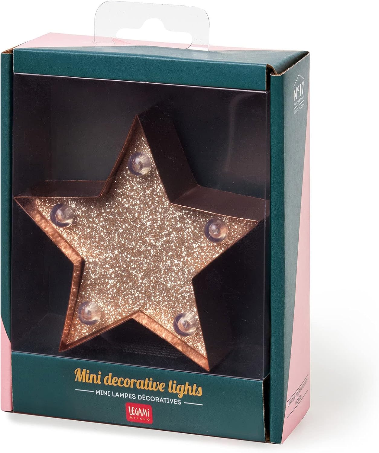 Legami - Mini Decorative Light, 10 x 9.5 cm, Stars Theme, Back Hook for Hanging, On/Off Button, 3 LR44 Batteries Included, Indoor Use Only