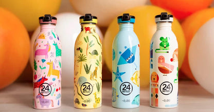 24Bottles Jungle Friends Children's Water Bottle with Straw for Elementary School and Kindergarten 500 ml, 100% Airtight Stainless Steel BPA Free Ultralight Ecological