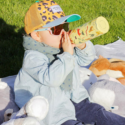 24Bottles Jungle Friends Children's Water Bottle with Straw for Elementary School and Kindergarten 500 ml, 100% Airtight Stainless Steel BPA Free Ultralight Ecological