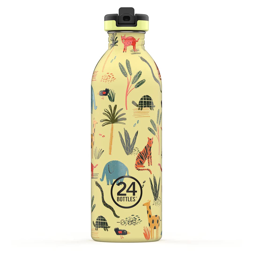 24Bottles Jungle Friends Children's Water Bottle with Straw for Elementary School and Kindergarten 500 ml, 100% Airtight Stainless Steel BPA Free Ultralight Ecological