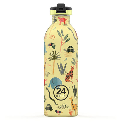 24Bottles Jungle Friends Children's Water Bottle with Straw for Elementary School and Kindergarten 500 ml, 100% Airtight Stainless Steel BPA Free Ultralight Ecological