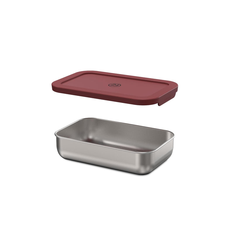 24BOTTLES - Stainless Steel Lunch and Snack Box 18.5 x 11.8 x 4.8 cm, Lunch Box and Snack Box Low Office and School, Snack Holder Container Silicone Closure, Space-Saving Lunch Box