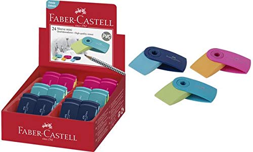 Faber Castell Rubber Mini Sleeve Closable Display 24 Pieces Erasers, Multicoloured, 9555684679765