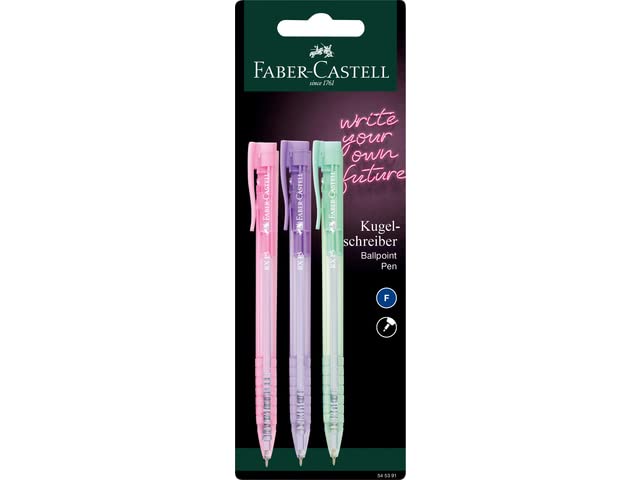 Stylo à bille FC 3pces sous blister 3 couleurs. (gris, rose et vert