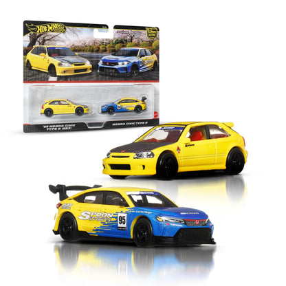 Hot Wheels Premium Car Culture 2er-Pack im Maßstab 1:64, Einzigartige Zusammenstellungen, Real Riders Reifen, Metall/Metall Karosserie, Spielzeug für Sammler, JBL00