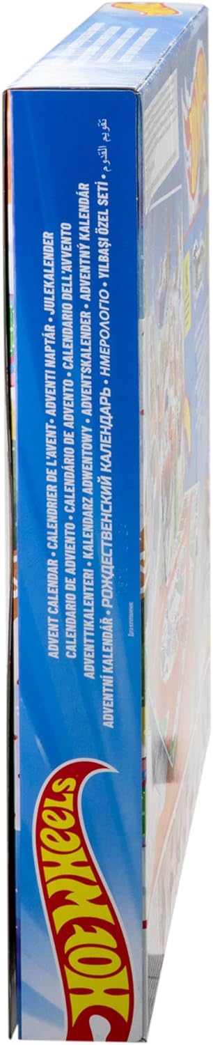 Hot Wheels Spielzeugautos und Spielset, Adventskalender 2025 mit 10 Fahrzeugen im Maßstab 1:64, 10 Clips zum Befestigen und 14 winterlichen Zubehörteilen, JCB47