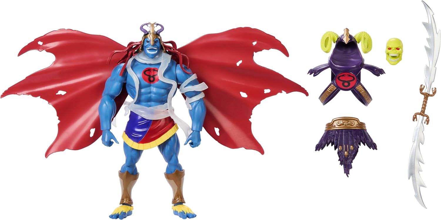 Masters of the Universe Origins x ThunderCats - Skell-Ra, action figure snodabile anni '80, con spada, mantello, armatura e teste intercambiabili, giocattolo per bambini, 6+ anni, JFX01